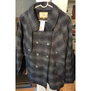 NWT Epic by Lori Glazer Coat Womens Size L Wool Blend Plaid Grey Black Vintage